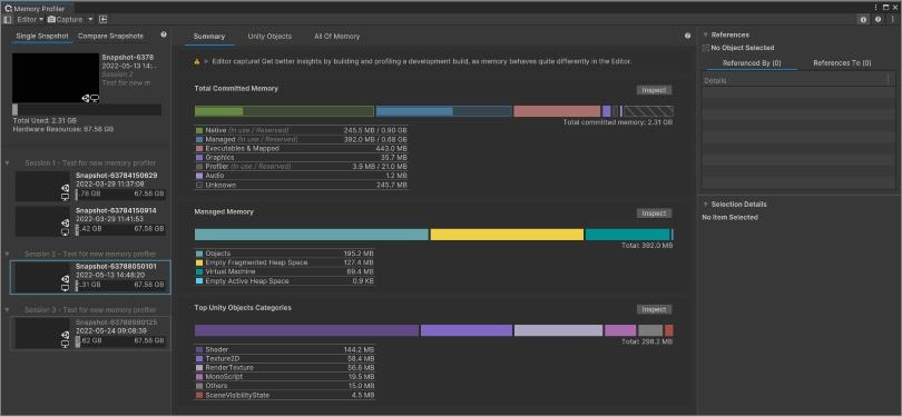 Memory profiling in Unity 2022