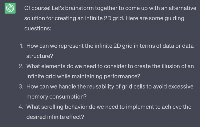 ChatGPT asking me a few questions about data source, performance, etc, to help solve the problem