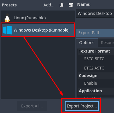 Export project to Windows