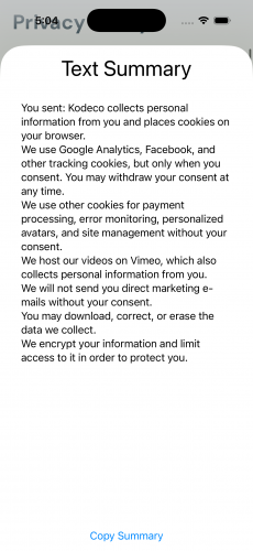 Selected text echoed on the page.