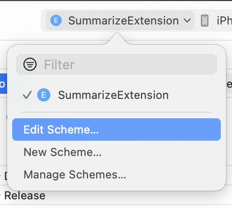Edit Scheme Menu Options