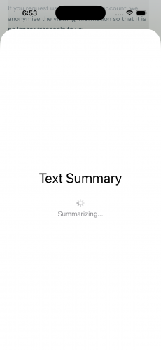 The progress view while running summarization.