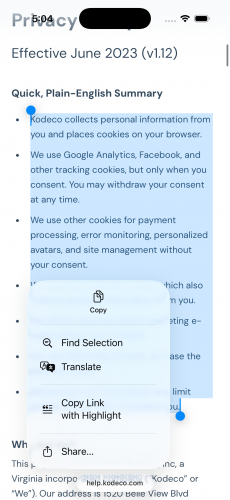 Selecting Text and Sharing.