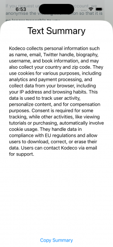 Showing text summary.